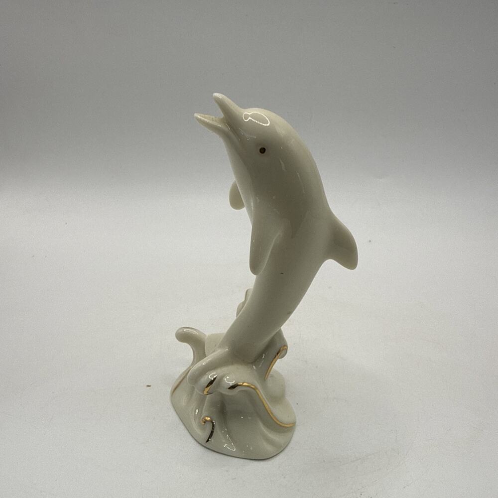 LENOX PORCELAIN DOLPHIN 4 IN Handcrafted 24K Gold Trim Figurine Ivory Color *